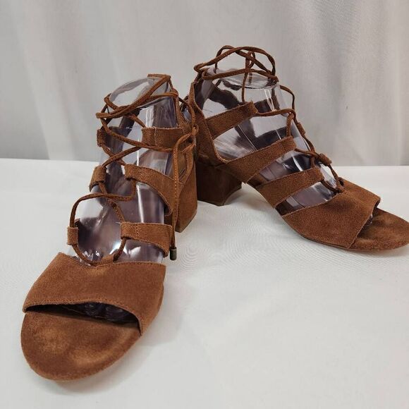 Steve Madden Size 9.5 Hydii Gladiator Suede Leather Chunky Heel In Brown N - Picture 2 of 11